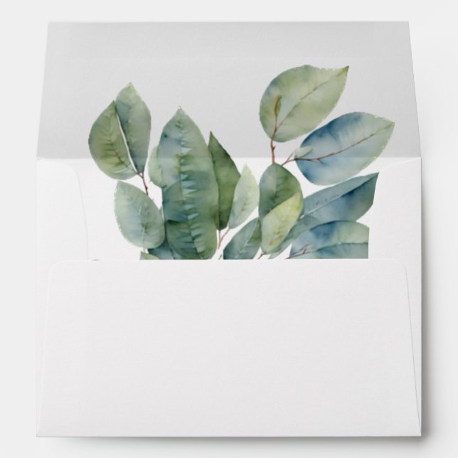 Watercolor foliage teal green greenery envelope (Back (Bottom))