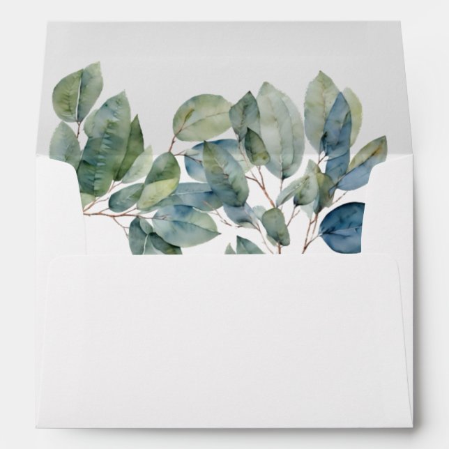 Watercolor foliage teal green greenery envelope (Back (Bottom))