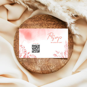 Watercolor Foliage Terracotta QR CODE Wedding RSVP Enclosure Card