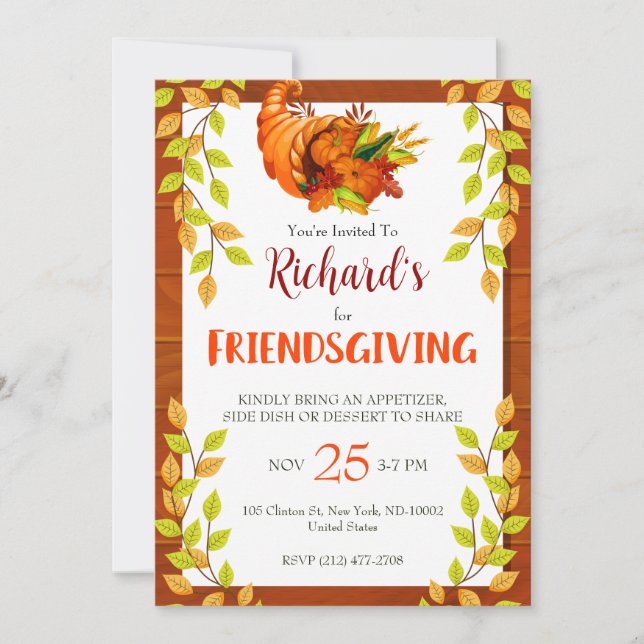 Watercolor Foliage Thanksgiving Feast Dinner Invitation (Front)