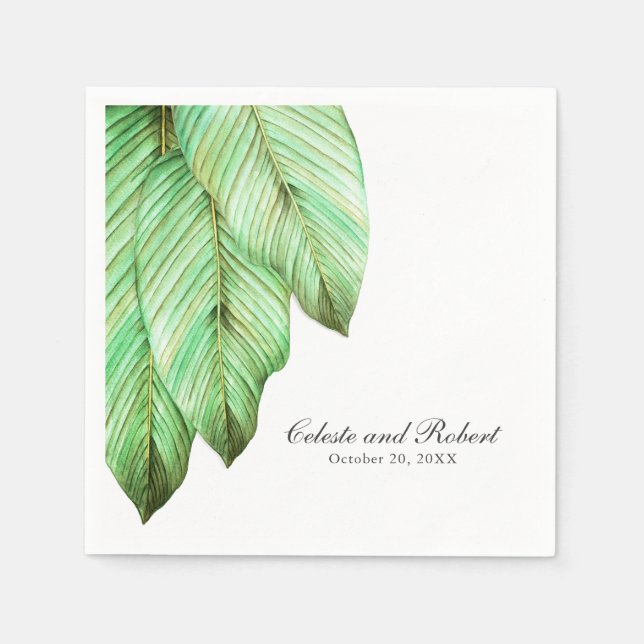 Watercolor Foliage Tropical Wedding Napkin (Front)