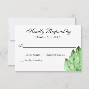 Watercolor Foliage Tropical Wedding RSVP Card