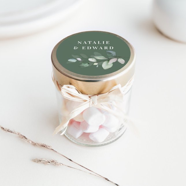 Watercolor foliage wedding favour classic round sticker (Creator Uploaded)