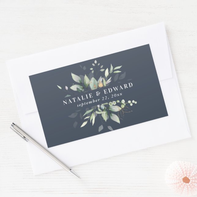 Watercolor foliage wedding favour rectangular sticker (Envelope)