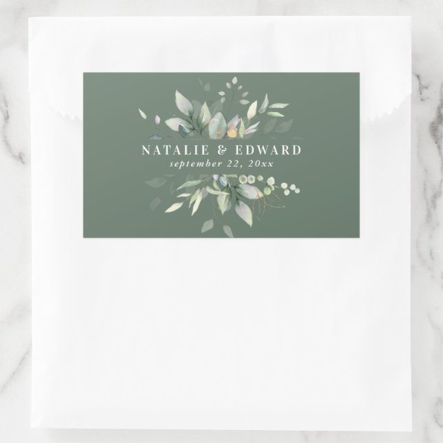 Watercolor foliage wedding favour thank you rectangular sticker (Bag)
