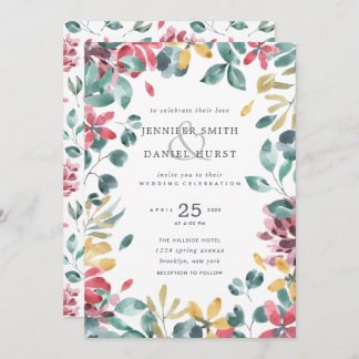 Watercolor Foliage Wedding Invitation