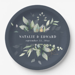 Watercolor foliage wedding party decor paper plate
