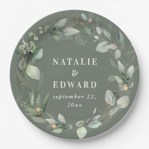 Watercolor foliage wedding party decor paper plate