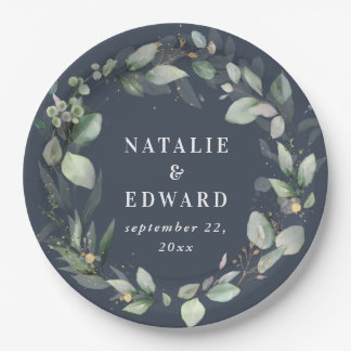 Watercolor foliage wedding party decor paper plate