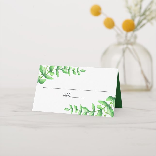 Watercolor Foliage Wedding Place Card (Front)