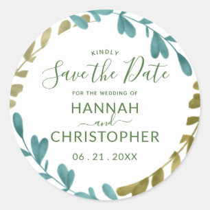 Watercolor Foliage Wedding Save the Date Stickers