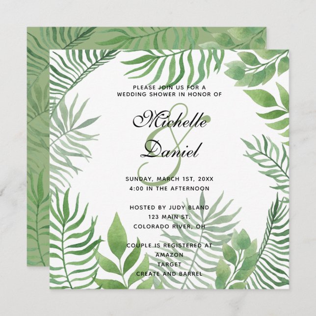 Watercolor Foliage Wedding Shower Invitation (Front/Back)
