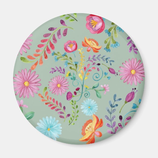 Watercolor Folk Flowers - Customisable Magnet (Front)