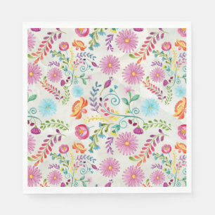 Watercolor Folk Flowers - Customisable Napkin