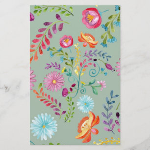 Watercolor Folk Flowers - Customisable Stationery
