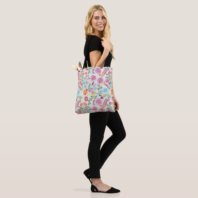 Watercolor Folk Flowers - Customisable Tote Bag (On Model)