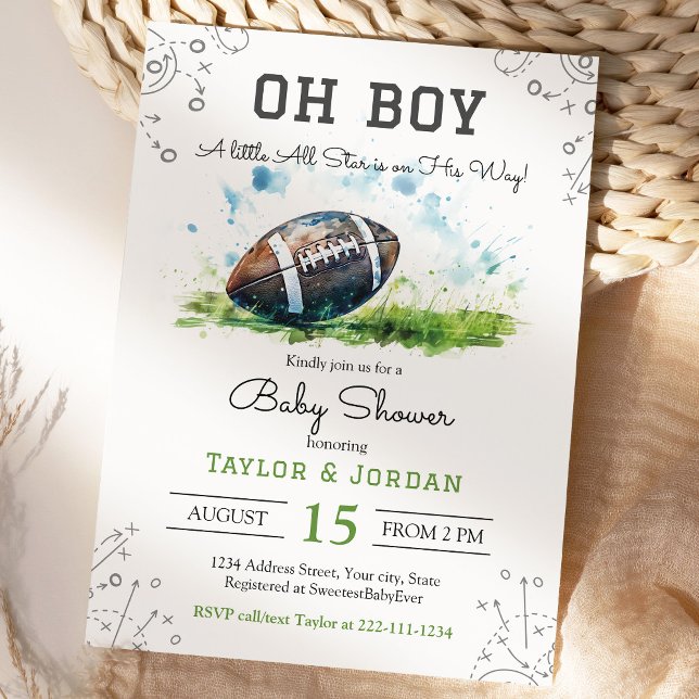 Watercolor Football Baby Shower Invitation (Creator Uploaded)