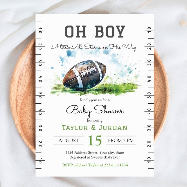 Watercolor Football Baby Shower Invitation (Creator Uploaded)