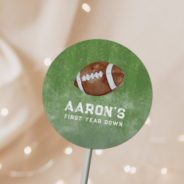 Watercolor Football Birthday Party Classic Round Sticker (Creator Uploaded)