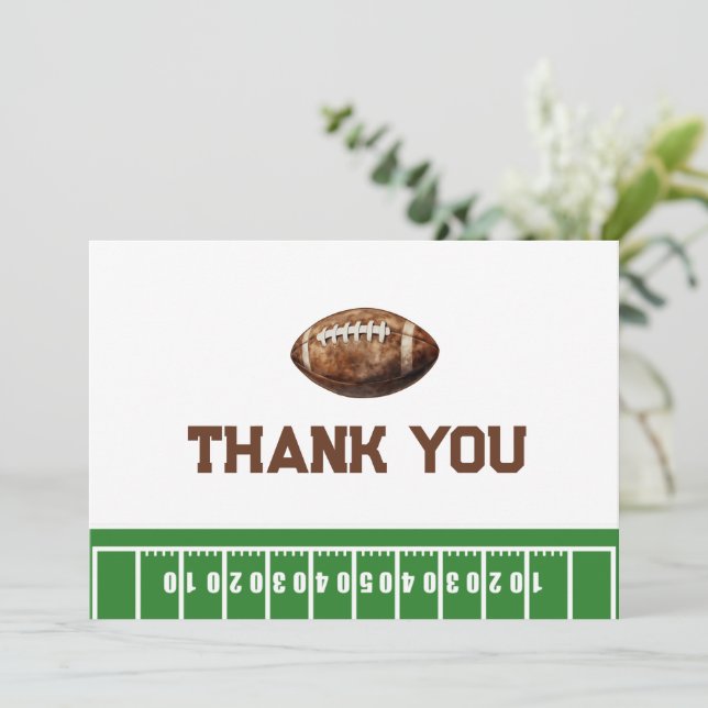 Watercolor Football Boy Baby Shower Thank You Card (Standing Front)