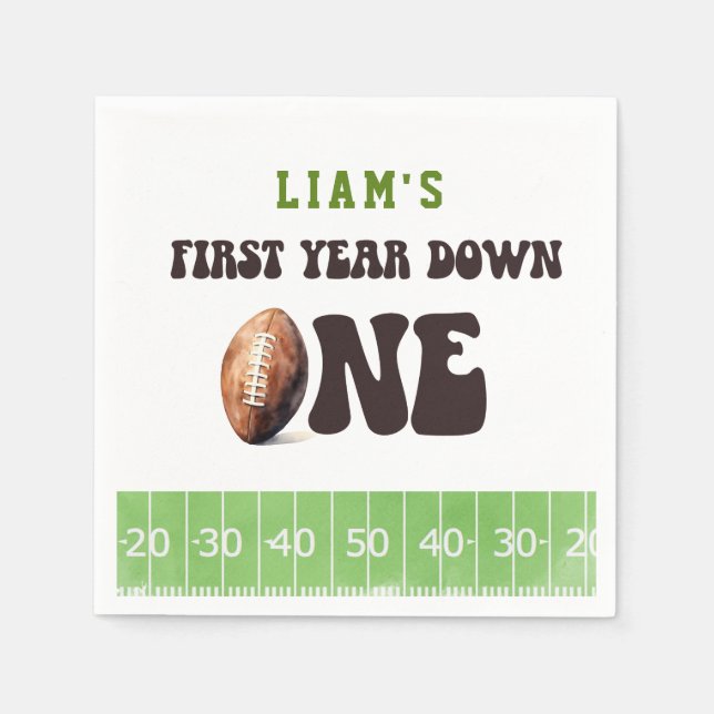 Watercolor Football First Year Down 1st Birthday  Napkin (Front)
