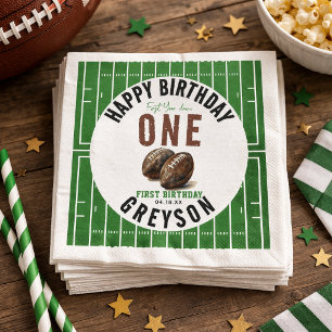 Watercolor Football First Year Down 1st Birthday Napkin