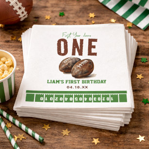 Watercolor Football First Year Down 1st Birthday Napkin