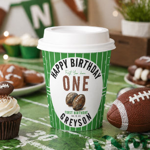 Watercolor Football First Year Down 1st Birthday Paper Cups