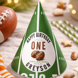 Watercolor Football First Year Down   1st Birthday Party Hat