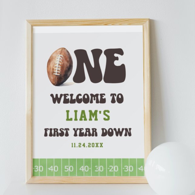 Watercolor Football One 1st Birthday Welcome Sign (Creator Uploaded)