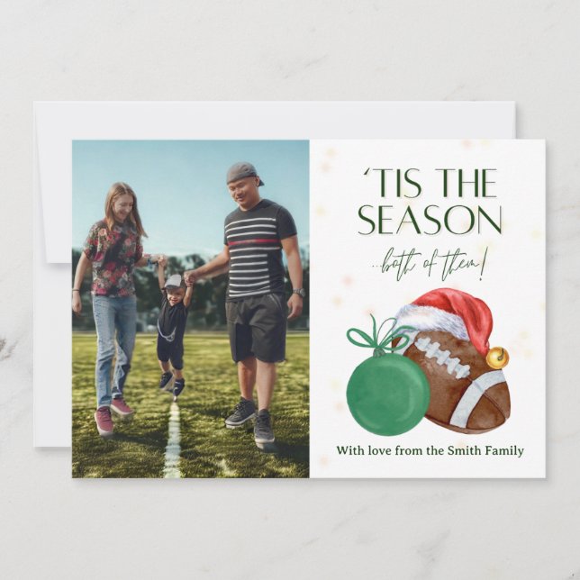 Watercolor Football Season Christmas Card [green] (Front)