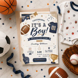 watercolor football soccer baby shower invitation