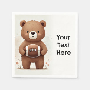 Watercolor Football Teddy Bear 1st Birthday Party Napkin