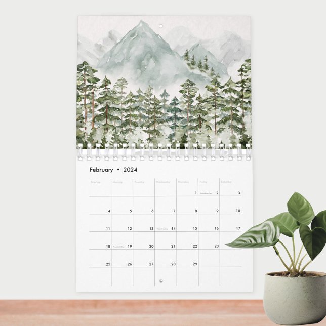 Watercolor Forest and Flower 2026 Calendar (In situ on wall)