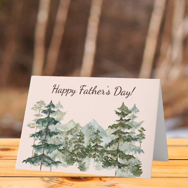 Watercolor Forest and mountain Rustic Fathers Day Card (Close up)