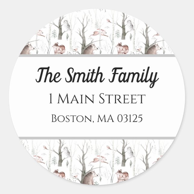 Watercolor Forest Animals Classic Round Sticker (Front)