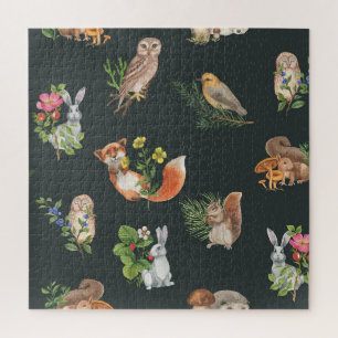 Watercolor Forest Animals: Cute Seamless Jigsaw Puzzle