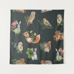 Watercolor Forest Animals: Cute Seamless Tapestry