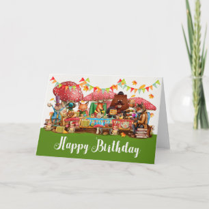 Watercolor Forest Animals Happy Birthday Card