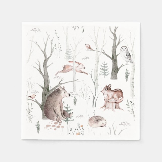 Watercolor Forest Animals Napkin (Front)