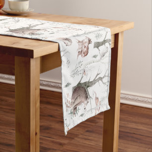 Watercolor Forest Animals Short Table Runner