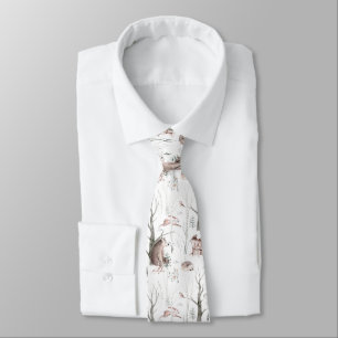 Watercolor Forest Animals Tie