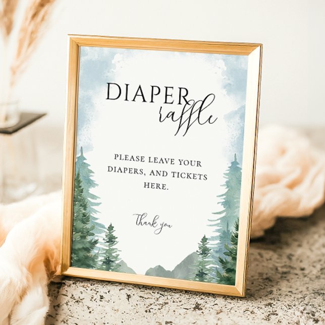 Watercolor Forest Baby Shower Diaper Raffle Sign (Creator Uploaded)