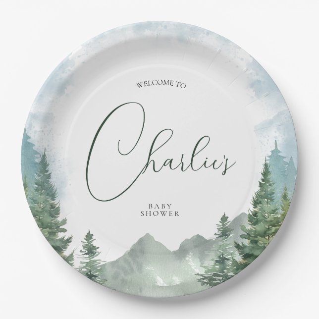 Watercolor Forest Baby Shower Paper Plate (Front)
