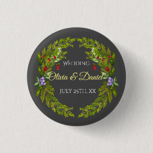 Watercolor forest berries and mushrooms wedding wr 3 cm round badge