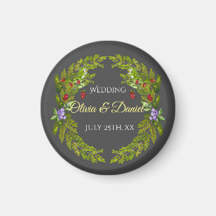 Watercolor forest berries and mushrooms wedding wr magnet