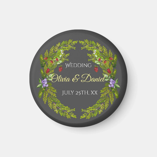 Watercolor forest berries and mushrooms wedding wr magnet (Front)