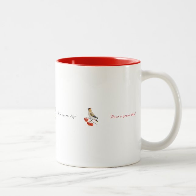 Watercolor forest bird waxwing Two-Tone coffee mug (Right)