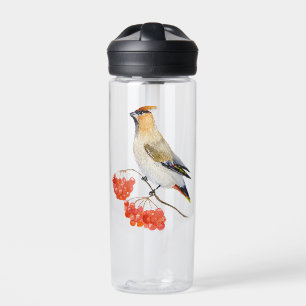Watercolor forest bird waxwing water bottle