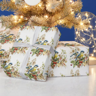 Watercolor Forest Birds and Wild Berries Wrapping Paper